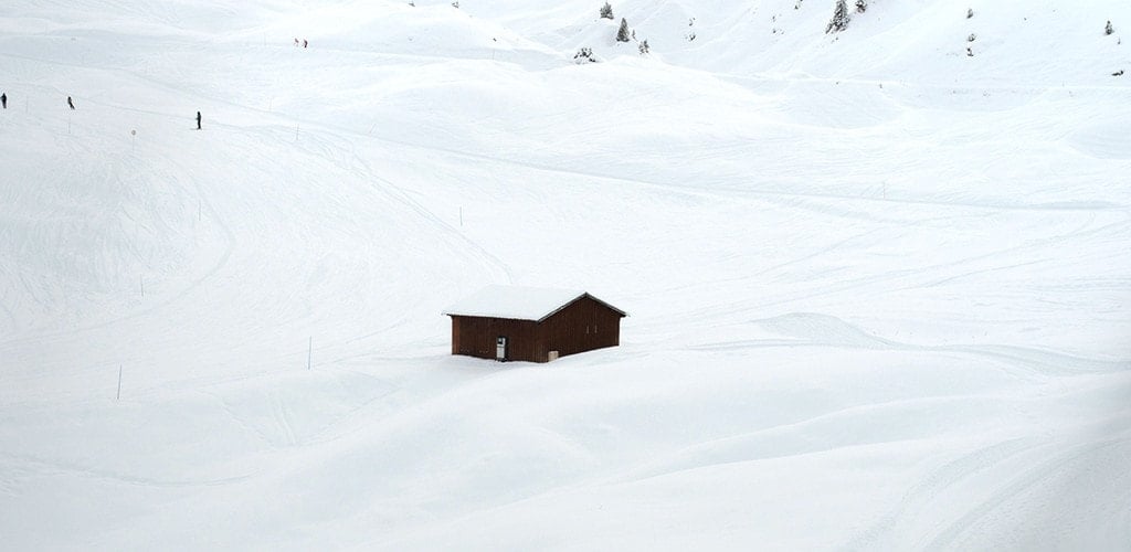 A lone mountain lodge in La Plagne