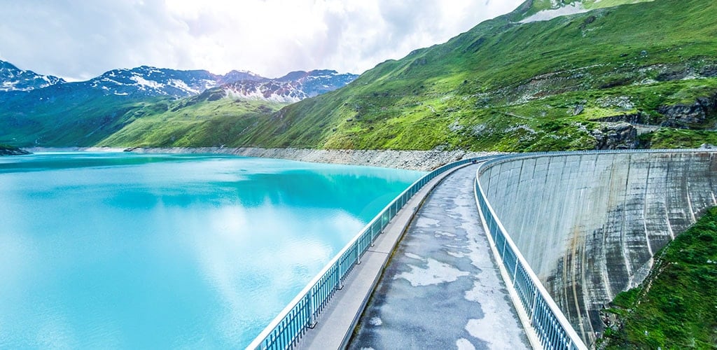 Moiry reservoir in Grimentz in summer