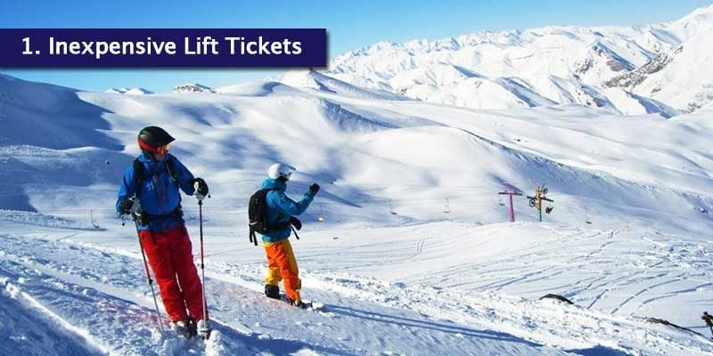 <h3>Low Skiing Costs</h3>You can get lift tickets for around $20, especially in the Dizin ski resort. It provides you with unlimited all day access to the mountain and the slopes which is every skiers dream. Compared to other ski resorts in Europe, skiing in Iran provides cheaper skiing overall.<br></br>If you don’t want to bring your own gear to Iran, you are able to hire out equipment packages for as little as $20 per day from all 3 resorts; Dizin, Shemshak and Darbandsar. We understand that you don’t always fancy carrying your luggage through the airport, so hiring outfits and equipment when you’re at the resort is much easier.