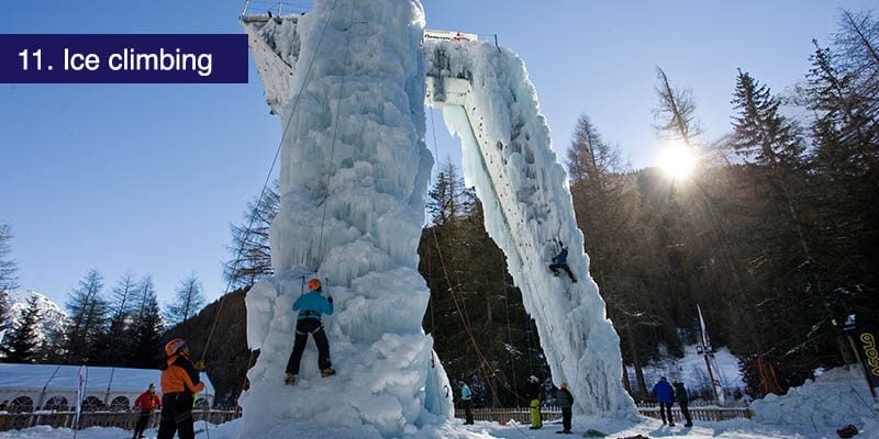 <h3>Ice climbing</h3>To mix it up a bit you can practise your skills or try your hand at some ice climbing at the <a href="https://winter.champagny.com/resort-guide/unmissable/ice-tower.html" target="_blank">Chapagny Ice Climbing centre</a>. This 22 meter tall artificial tower provides ice climbing challenges for climbers of all ages and ability. The tower is open mid December to end of Feb depending on the temperature and it’s best to book in advance.