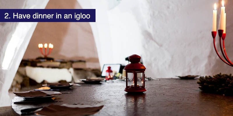 <h3>Have dinner in an Igloo</h3>When your chalet hosts have the night off and you think to book somewhere to eat, why not try something unusual and exciting? The <a href="http://www.blacksheep-igloo.com/village-igloo-blacksheep-de-la-plagne-savoie/" target="_blank">BlackSheep Igloo restaurant</a> in La Plagne village is taking reservations through most of the season.  Best to visit their site in Chrome and use the translate option, we didn’t find an English version.