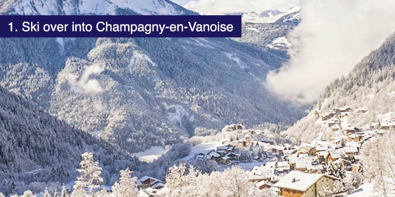 <h3>Ski over into Champagny-en-Vanoise</h3>Some of the best skiing in the La Plagne area is found at the southern tip as you head over the top from either Les Verdons, La Grand Rochette or Roche de Mio and make your way down to <a href="https://winter.champagny.com/resort-guide/welcome-to-champagny-en-vanoise.html" target="_blank">Champagny-en-Vanoise</a> a lovely and traditional village of the 11 that make up La Plagne. It’s actually quite close to Courcehvel.