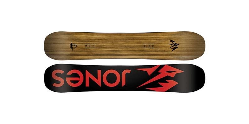<h3>Freeride boards</h3> <span style="text-size:15px; font-weight:bold;">Image from Jones Snowboards<br></span>  Not to be confused with Freestyle, Freeride is all about carving fast both on the piste and off it.  They’re directional boards optimised for travel in one direction, you’ll do better in switch than on a powder board but the performance will be very different and your stance will be all wrong.<br><br>    <b>Features</b>  <ul> <li>Stiff – They’re of stiff construction to give stability and control at higher speeds.</li> <li>Setback stance – Freeride boards usually mount the bindings further back than centre for a mixture of speed carving and handling powder.</li>  <li>Tapered nose – Directional boards can shape the nose to suit being a nose, as such freeride boards are tapered for ideal turning and powder handling.</li>   Freeride boards are great at covering terrain at speed but they’re not for freestyle park boarding and are unforgiving to beginners. So another specialist snowboard to do a specific job.