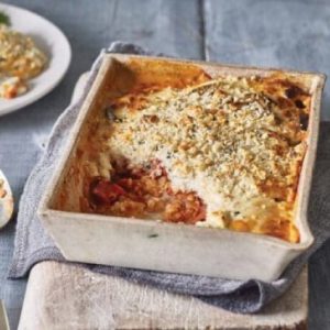 Red lentil & aubergine Moussaka