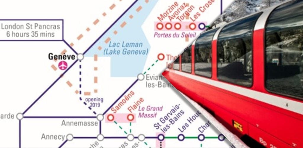 Train map to the ski resorts of the Alps