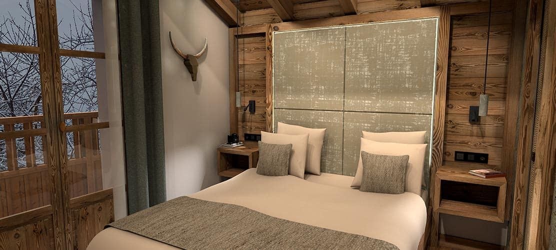 Stylish double bedroom in catered ski chalet