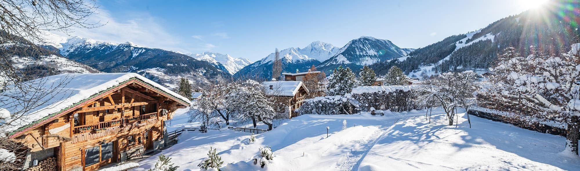 Amazing view of ski chalet in the snow