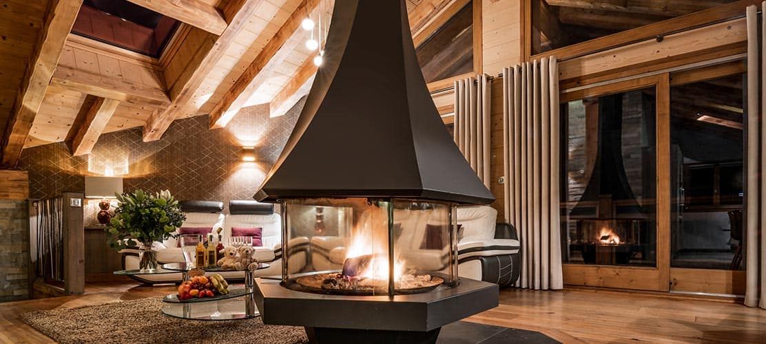 Gorgeous log fire in Chalet Emilie Courchevel