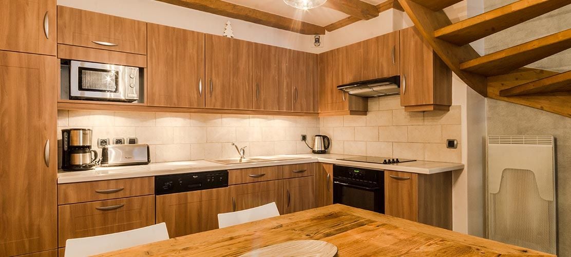 The modern and attractive kitchen is perfect for evening meals 