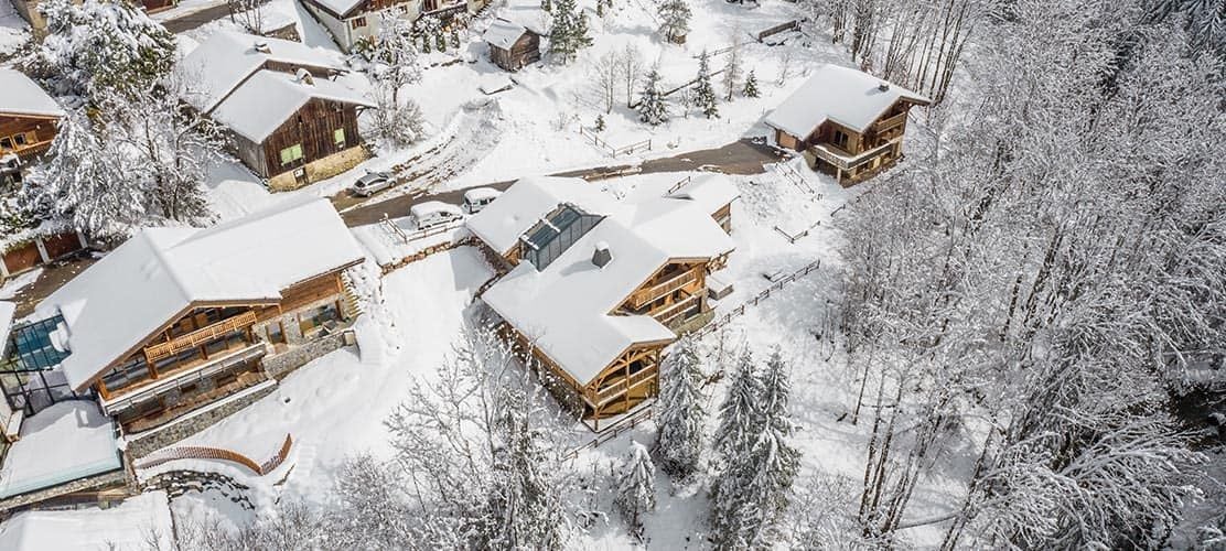 Overview by drone of ski chalet in Morzine