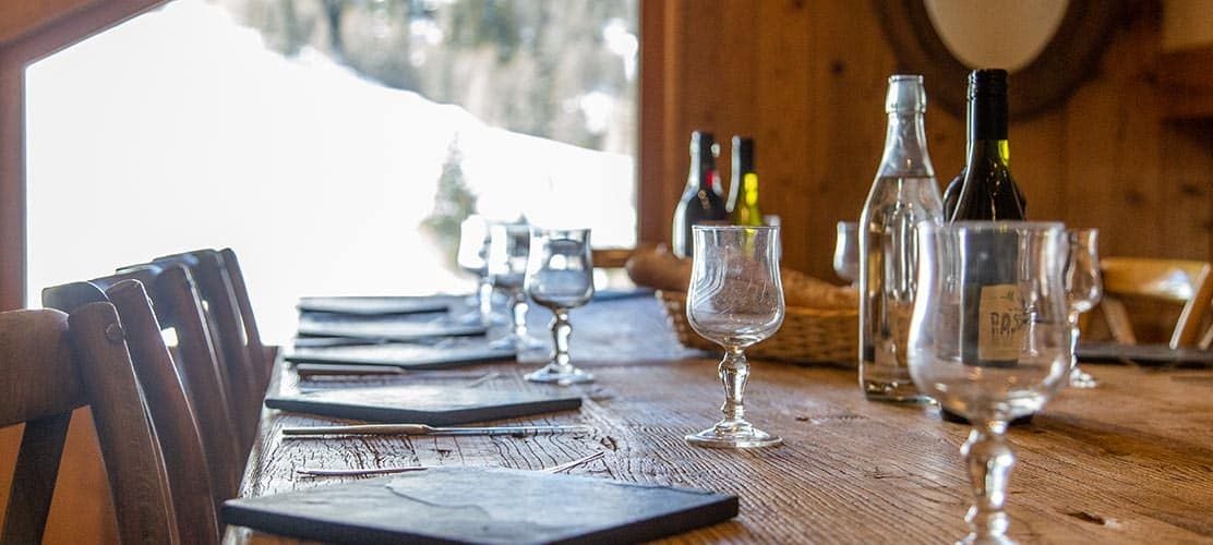 Table set for dinner in catered chalet