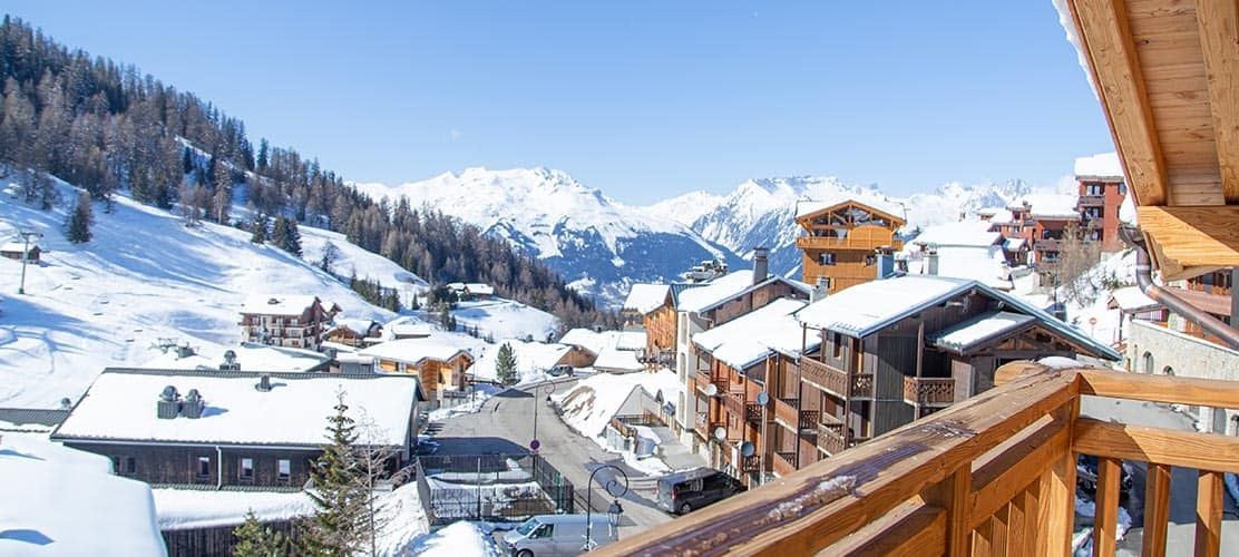 View of La Plagne from balcony of Chalet Java