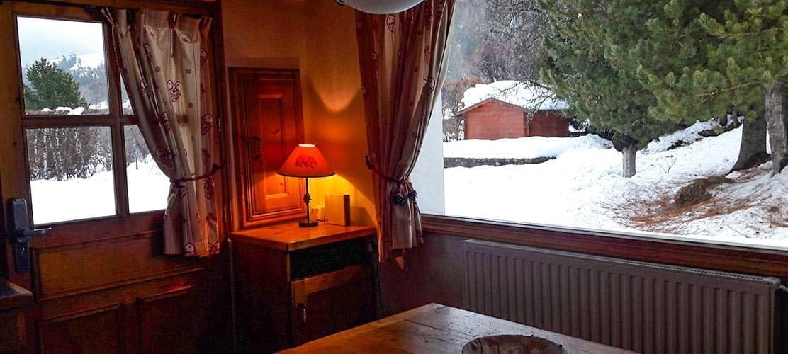 View from the windows out onto the snow in Courchevel