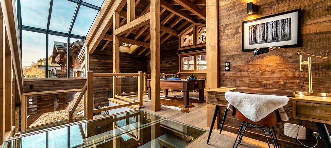 Glass floor ski chalet